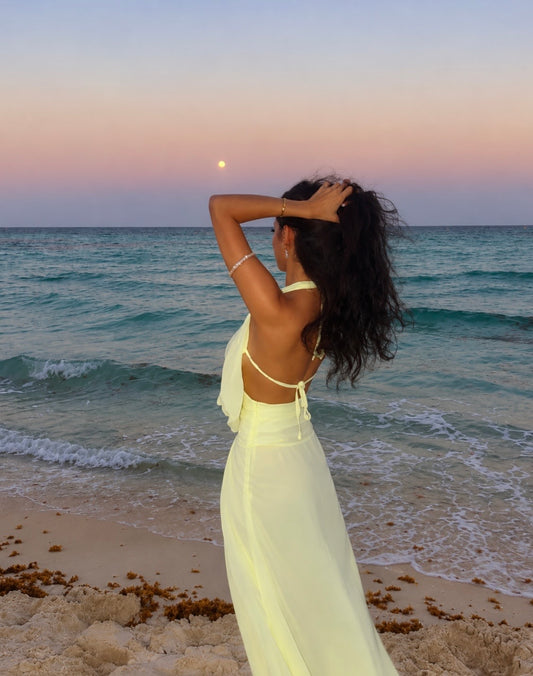 Elysia Chiffon maxi dress in Lemon