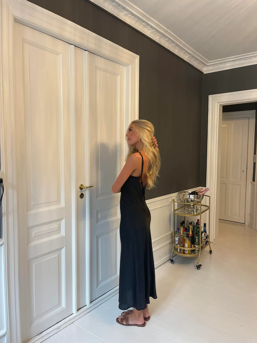 Minnie satin maxi dress in Black