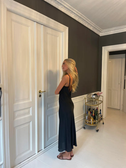 Minnie satin maxi dress in Black
