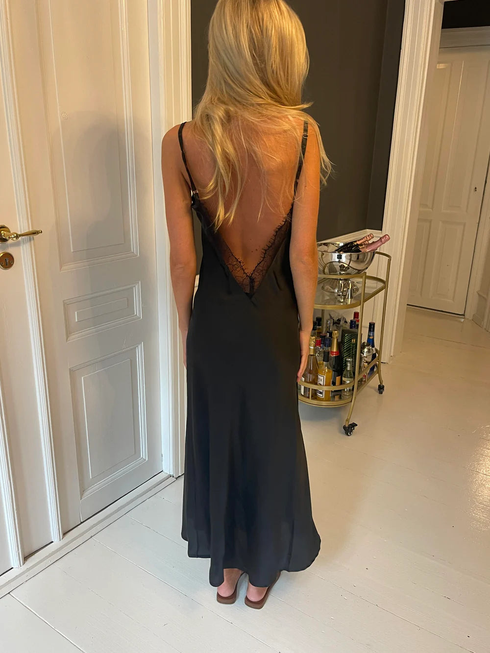 Minnie satin maxi dress in Black