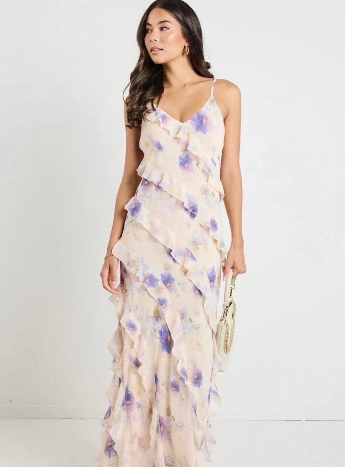Galore floral bias ruffle slip maxi dress