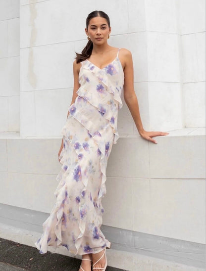 Galore floral bias ruffle slip maxi dress