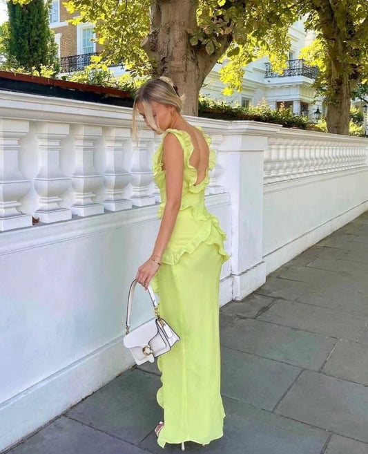 Pixie Lime Ruffle maxi dress