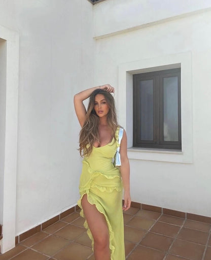 Pixie Lime Ruffle maxi dress