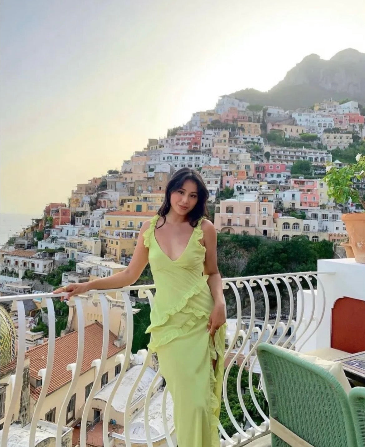Pixie Lime Ruffle maxi dress