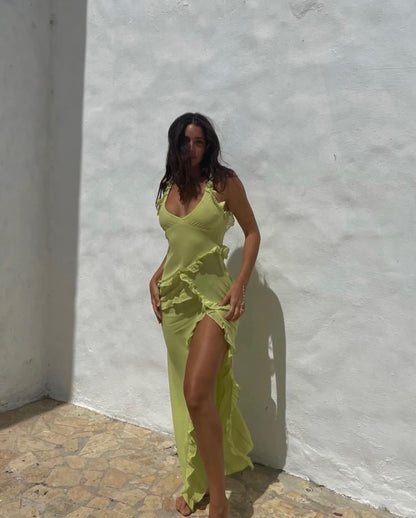 Pixie Lime Ruffle maxi dress
