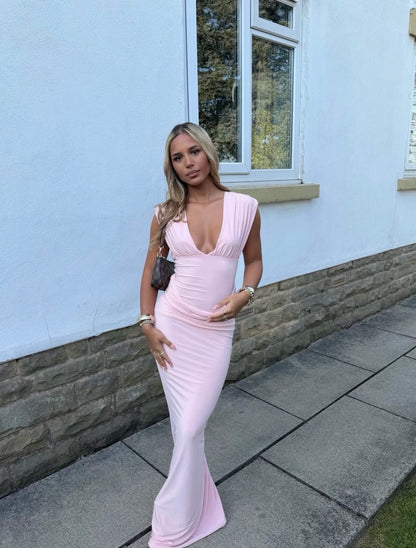 Plunge maxi dress in Pink